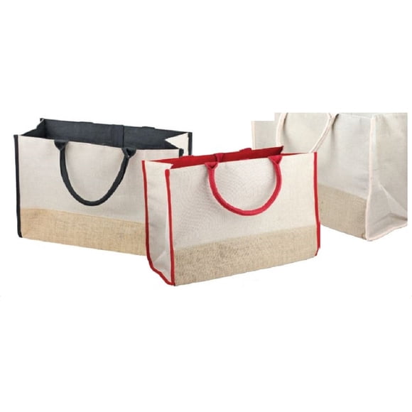 Jute Burlap Tote Bags Cotton Handles Heavy Duty Shopping, Weekender, Work (Pack of 3) (Black)