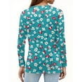 thumbnail image 4 of WTOBBY Women's Fashion Loose Long Sleeve Floral Print Hem Slit Round Neck T-shirt Top Casual Wear Soft Material Comfort Fit Ideal for Layering Piece Daily Outfit US Market,Turquoise S, 4 of 5