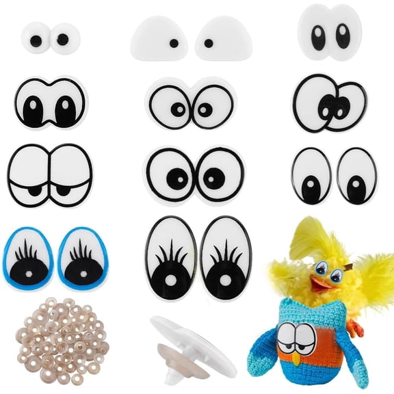 110pcs 11 Styles Safety Eyes with Washers 16~26mm Cartoon Character Eyes Plastic Crochet Eye Puppet Craft Eye for Knitted Crochet Creations Amigurumi Stuffed Animals DIY Clay Decor