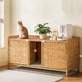 thumbnail image 2 of 47.3” Large Double Cat Litter Box Enclosure Furniture - Hidden Rattan Cabinet with Removable Mat & 2 Hooks for 2 Cats, 2 of 9