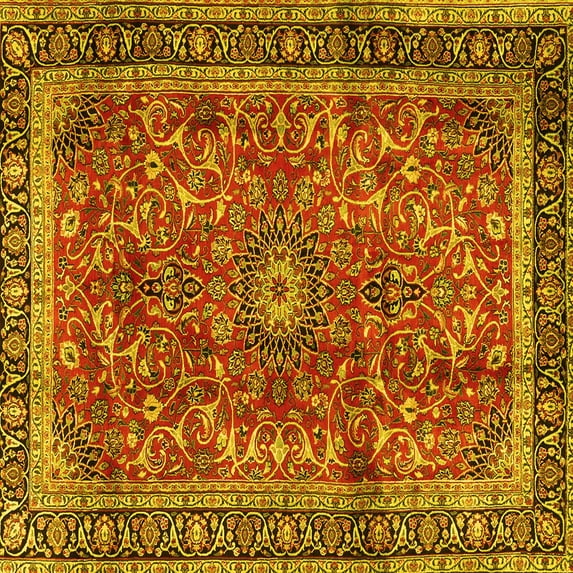 Ahgly Company Indoor Square Persian Yellow Traditional Area Rugs, 4' Square