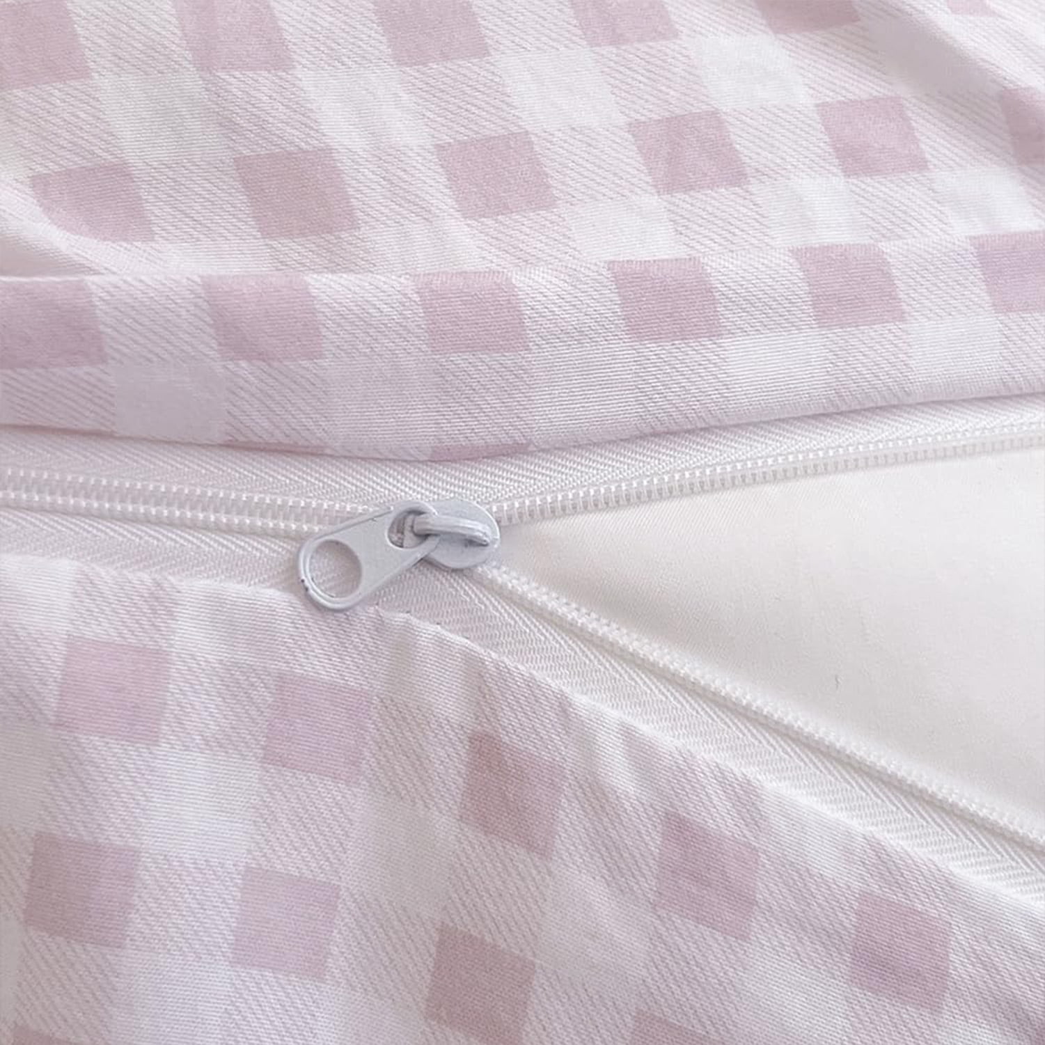 Pink Gingham King Duvet Cover Set, Pink Plaid Comforter Cover Set, 3 Pieces Checked Bedding Set (Pink Gingham, King)