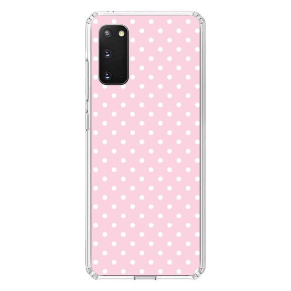 DistinctInk Clear Shockproof Hybrid Case for Galaxy S20 PLUS / 5G (6.7" Screen) - TPU Bumper, Acrylic Back, Tempered Glass Screen Protector - Pink & White Polka Dot Pattern