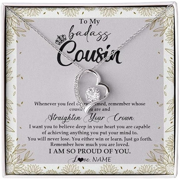 To My Badass Cousin Necklace Gift, Badass Cousin's Wedding Necklace, Christmas Gift, Forever Love Heart Necklace with Message Card and Gift Box, Necklace on Her Birthday