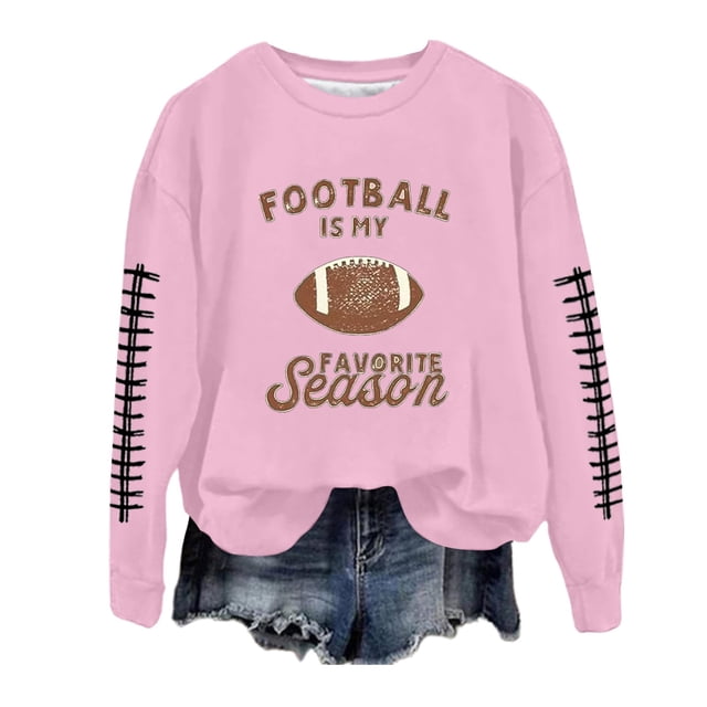 awzxde Chandails pour Femmes Décontractés Légers Col Rond Chandails Manches Longues Graphique de Football Imprimé Chandail Chandails Haut Blouse Rose,TTG