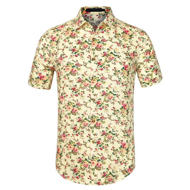 CamiHawaiaDe PlaEstampado Floral Con Botones ManCorCamiDe Verano PaHombres Amarillo 60