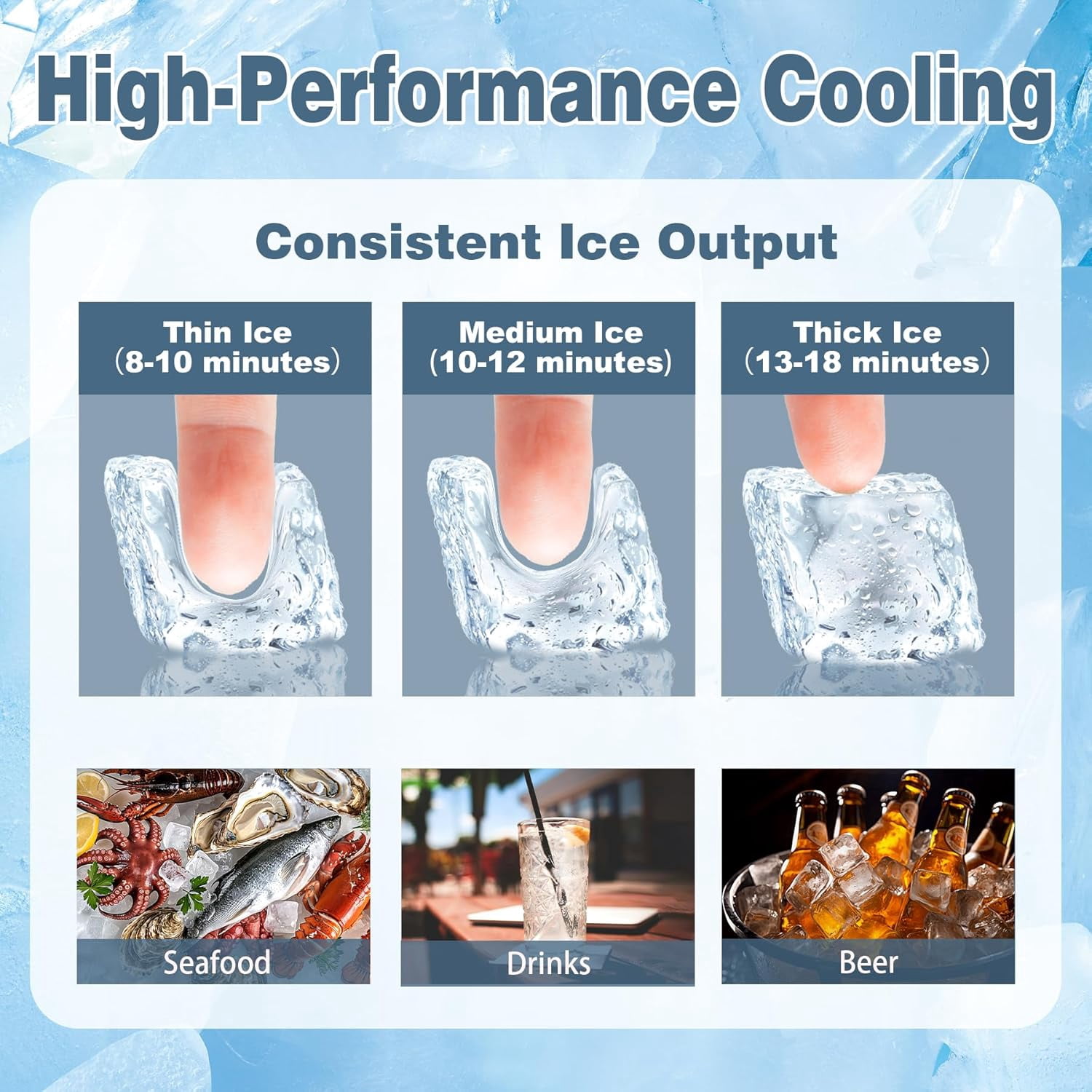 GSEICE ETL-Certified Commercial Ice Maker Machine 100Lbs/24H, Freestanding Fast Business Ice Maker, Self-Cleaning Ice Machine with LED Display for Bar, Office, Cafe, Hotel