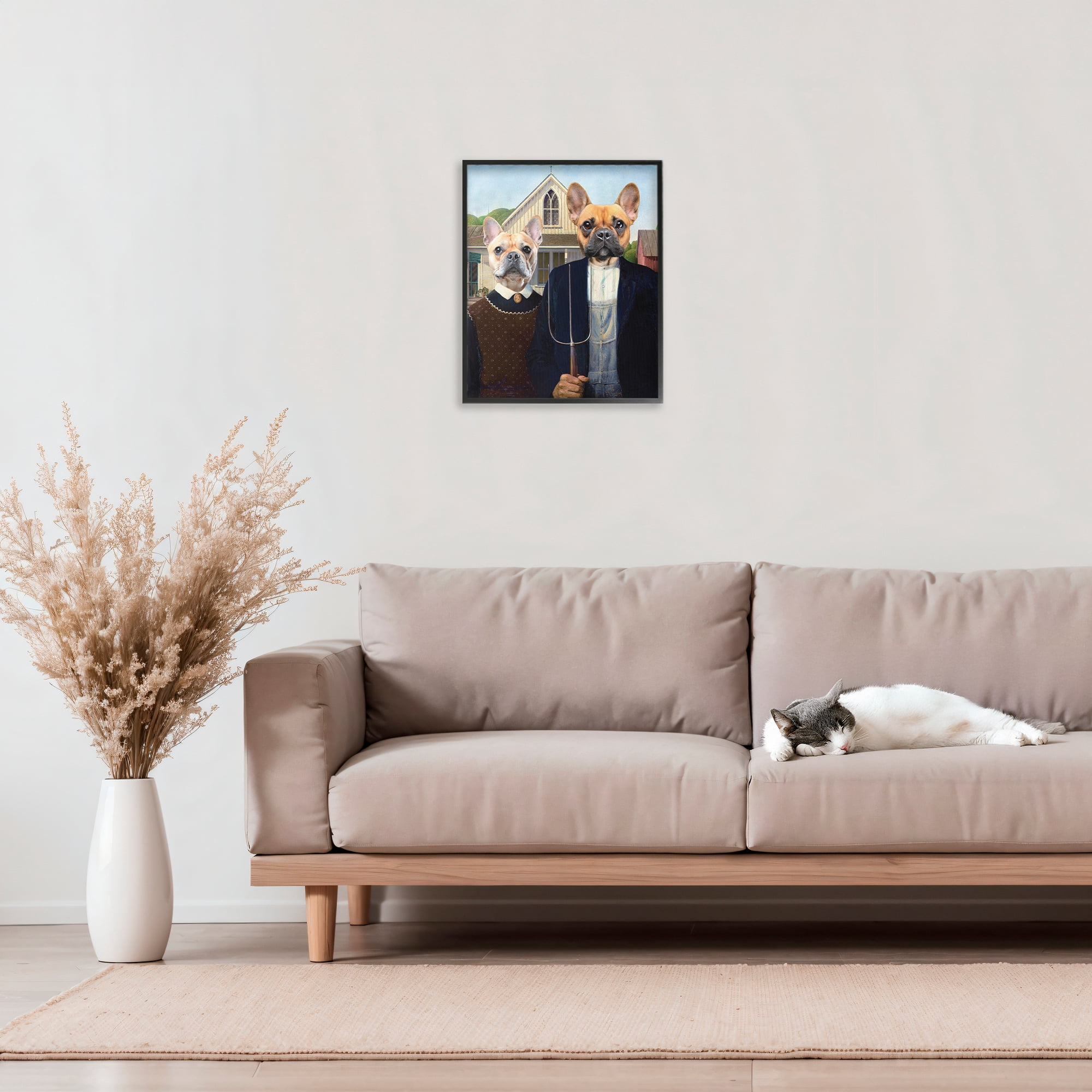 Stupell Industries French Bulldogs Iconic Farmers Black Framed Giclee Art, design by Grotto Studios