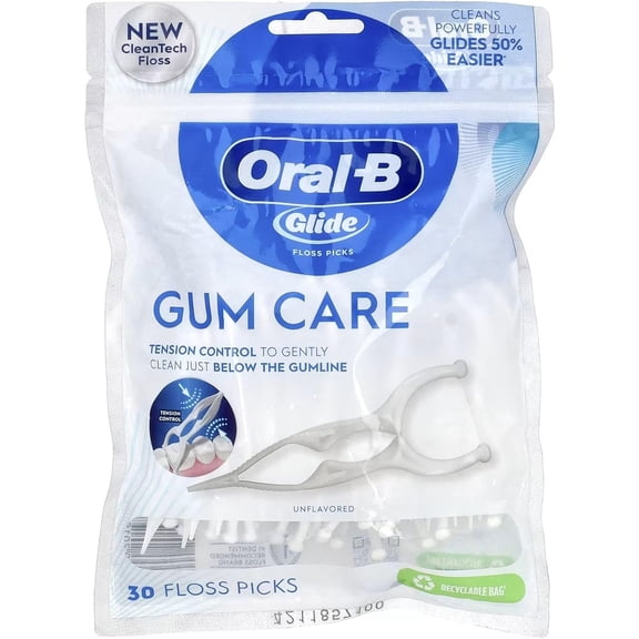 Oral-B Glide Gum Care Floss Picks, Multi, Unflavored, 30 Count