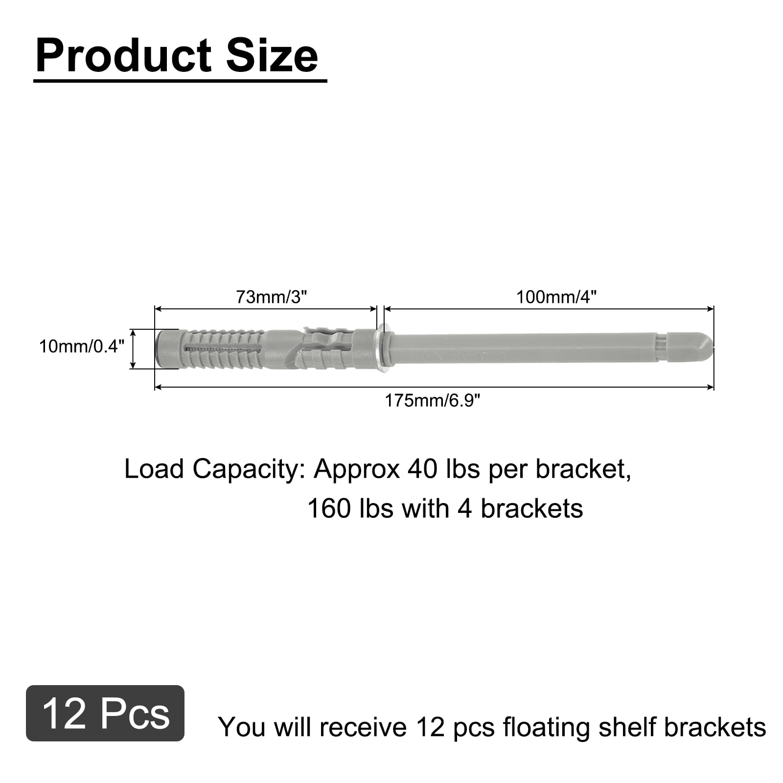 Uxcell Iron Floating Shelf Brackets Metal Hidden Shelf for Beams Wall Art 12 Pcs Silver Tone 0.4" Dia x 4" Length