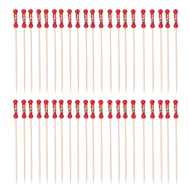EeaseMX 100 palillos desechables con forma de doble cuenta, creativos, para frutas, comida, cócteles, bebidas, prácticos tenedores de bambú para fiestas y el hogar (rojos)