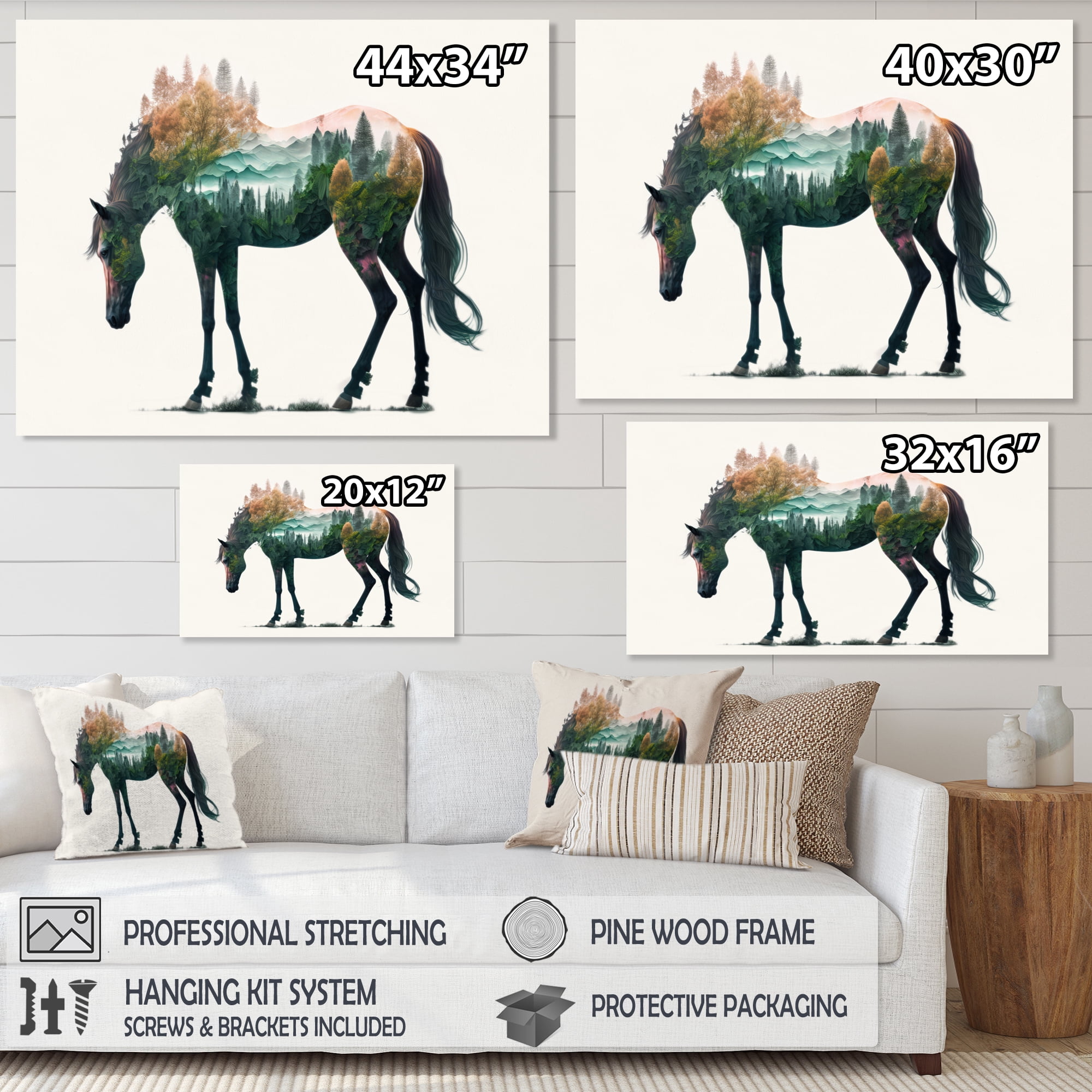 Designart Double Exposure Of A Horse With Nature Landscape II Canvas Wall Art