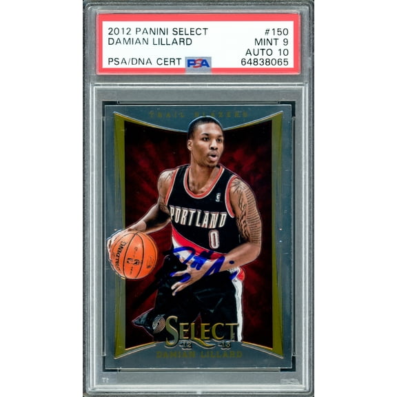 Damian Lillard Autographed 2012-13 Panini Select Rookie Card #150 Portland Trail Blazers PSA 9 Auto Grade Gem Mint 10 On Card PSA/DNA #64838065