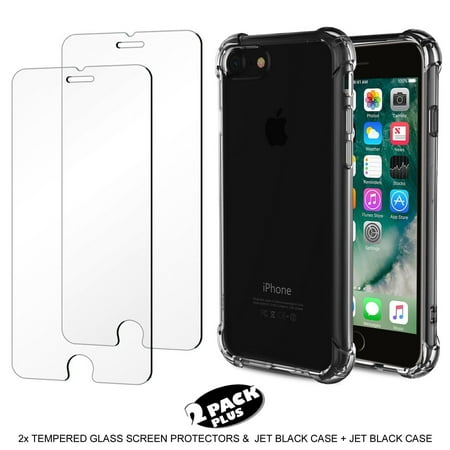 ME [2-PackPlus] 2x Advanced Impact Flexible TPU Slim Bumper Cases PLUS 2x Tempered Glass Screen Protectors for iPhone 7 / iPhone
