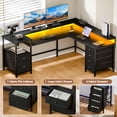 thumbnail image 2 of Sarifur L Shaped Computer Desk with Charging Station and LED Lights, 66 inch PC Table Study Desk 6 Drawers for Bedroom,Office Black, 2 of 7