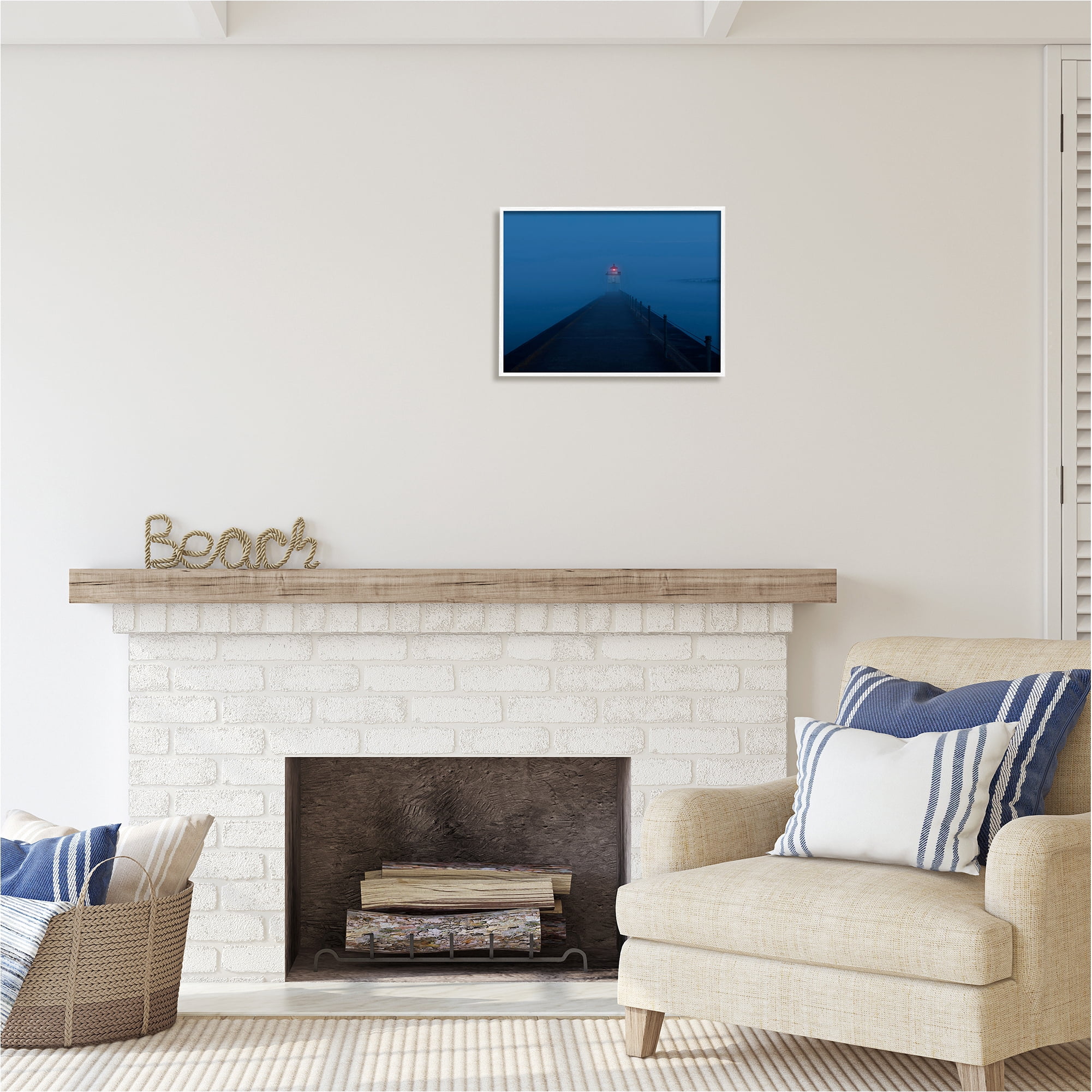 Stupell Industries Foggy Lighthouse Dock Landscape Photography White Framed Art Print Wall Art, 20 x 16