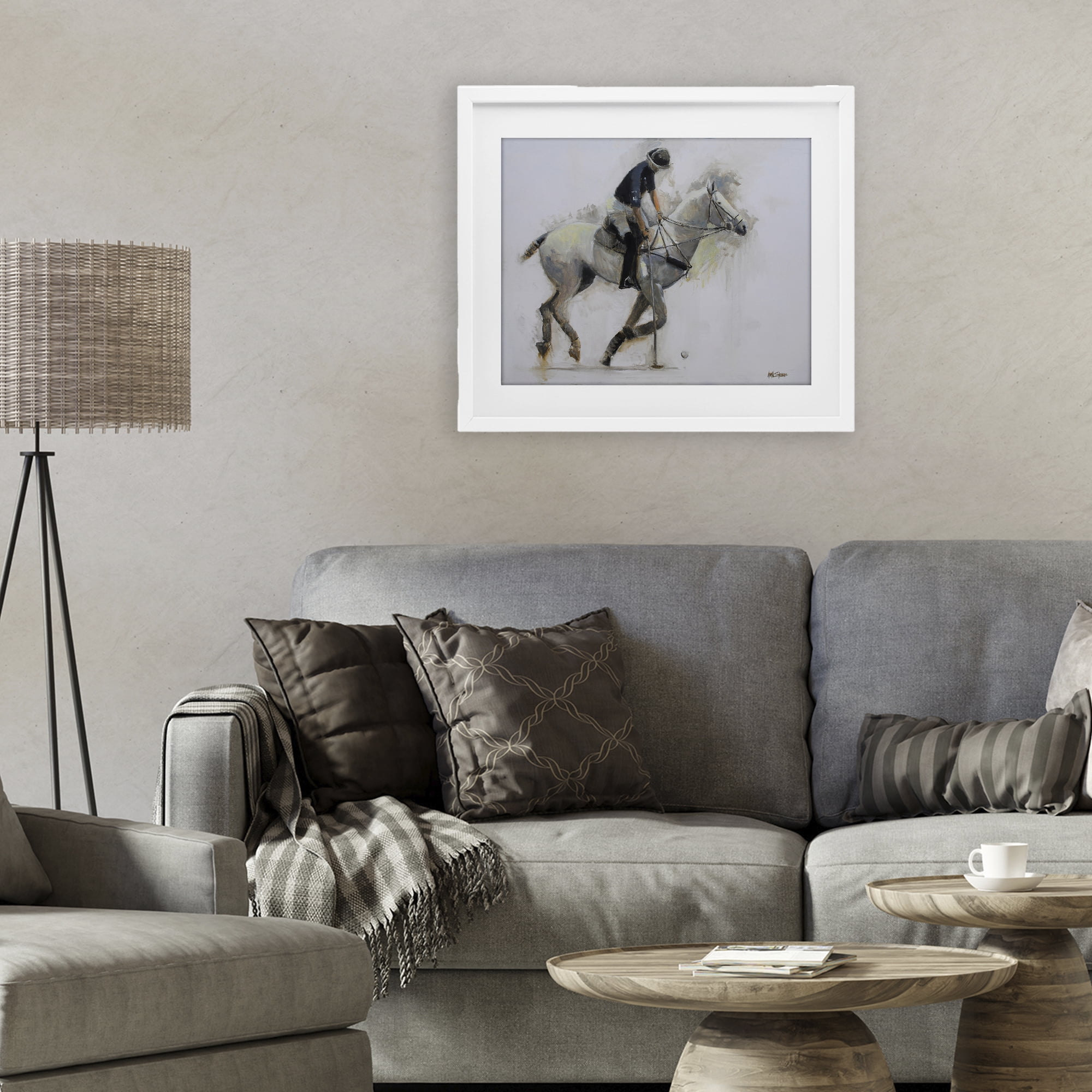 Stupell Industries Polo Rider in Motion White Framed Print Under Glass, design by Jadei Graphics