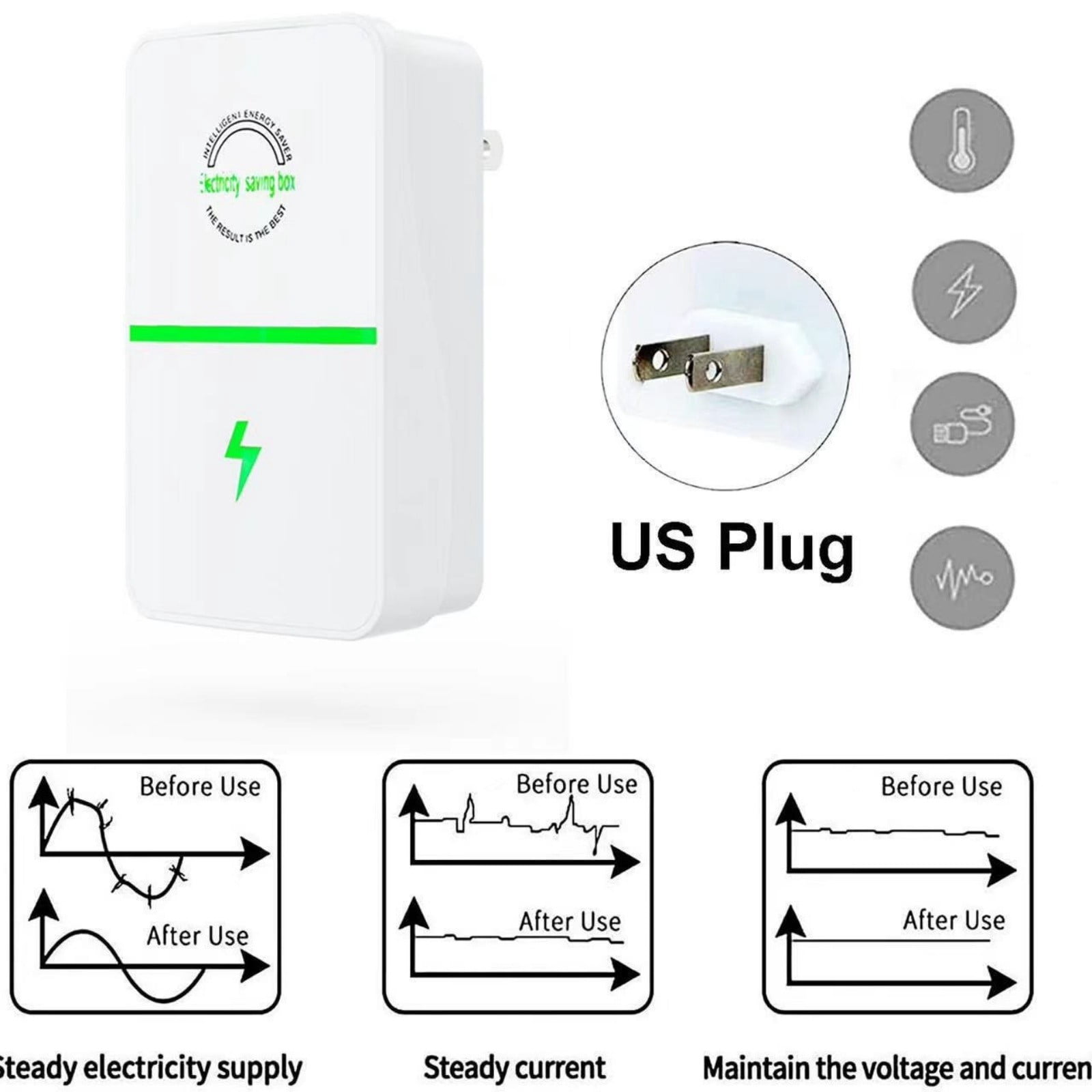 (4-Pack) – Stop Watt Energy Saving Device, Plug-in Electricity Saving Box for Home & Office, Voltage Stabilizer & Power Factor Saver for Appliances, 90V–250V 30KW, US Plug