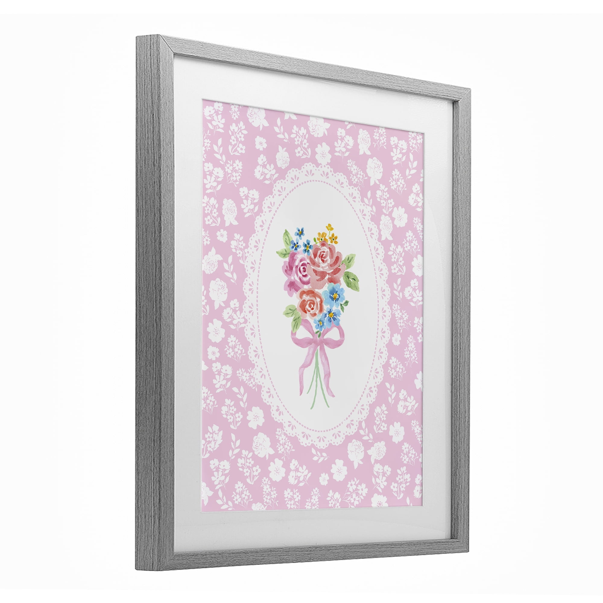 Stupell Industries Pink Feminine Bouquet Gray Framed Print Under Glass, design by Corinne Haig