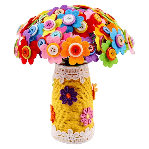 Trousse d'Artisanat de Fleurs pour Enfants - Créez Votre Propre Bouquet, avec des Boutons, des Fleurs et des Bouteilles en Verre, Cadeau Idéal, Matériau Plastique
