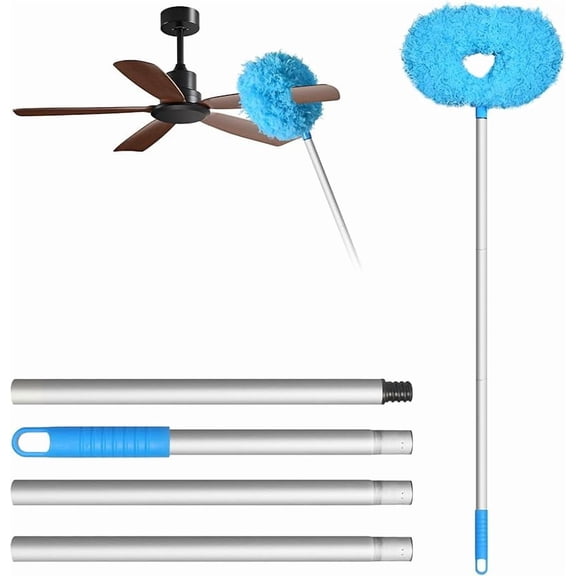 Ceiling Fan Cleaner Duster with Extension Pole, Adjustable from 13 to 49.7 Inches, Removable Fan Blade Cleaner (Blue)