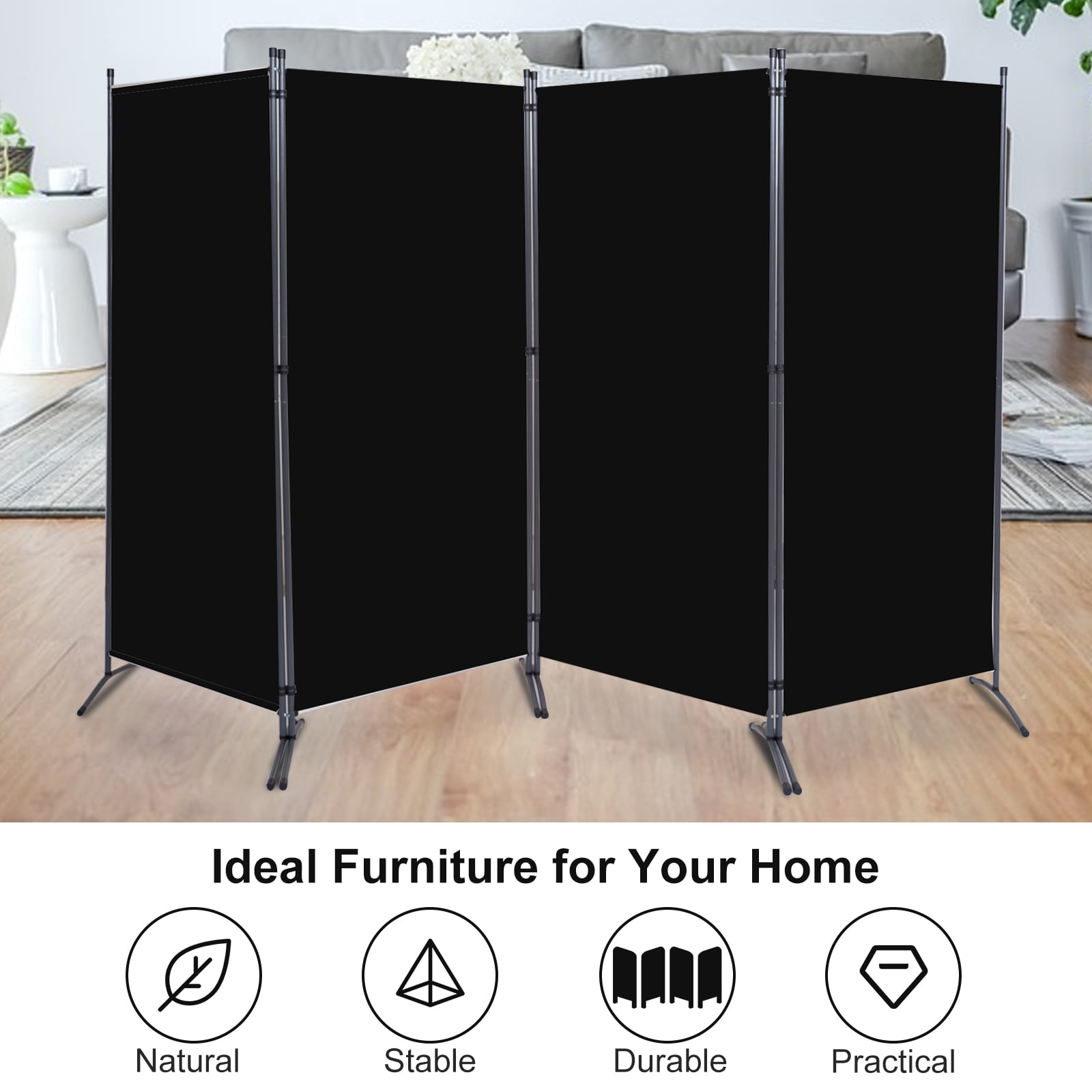 YASRKML Room Divider, 4 Panel Folding Privacy Screen for Office, Room Divider Screen Freestanding Partition Room Separators Fabric Panel 136"x71.3", Black