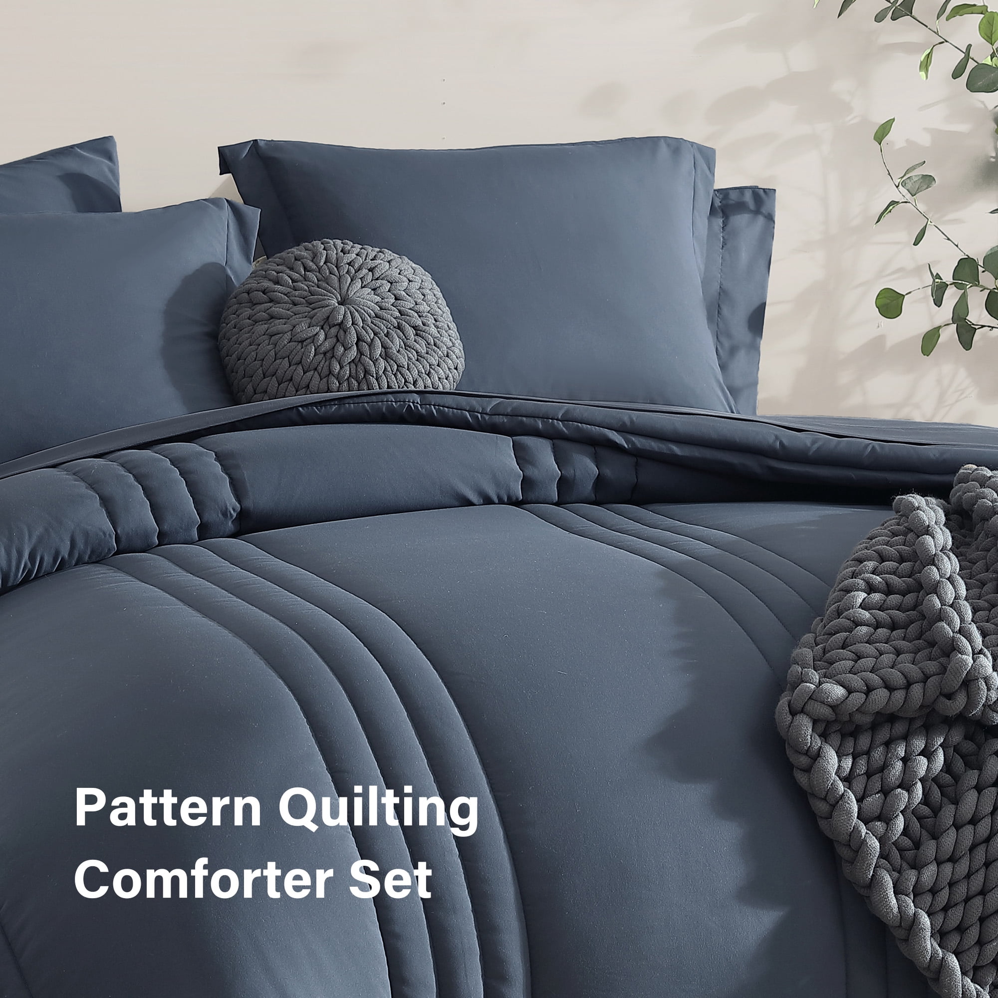 Amberspace 7-piece Bed in a Bag Comforter Set with Sheets,Blue Gray,Full