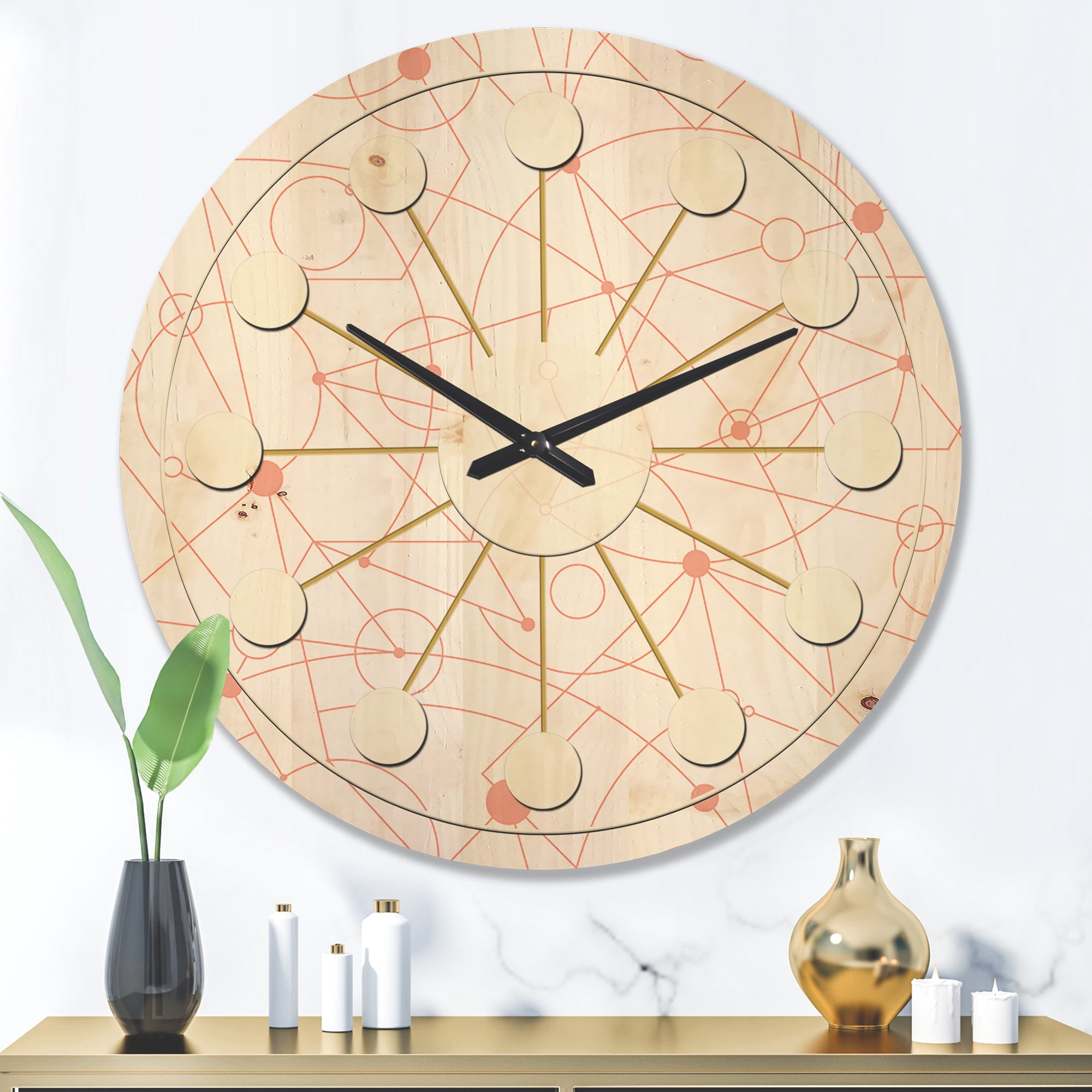 Designart 'Geometrical Retro Grid V' Mid-Century Modern Wood Wall Clock