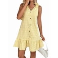 thumbnail image 3 of Women'S Spring V Neck Sleeveless Jacquard Sundresses Button Decoration Flowy Summer Dresses for Women Yellow S, 3 of 9