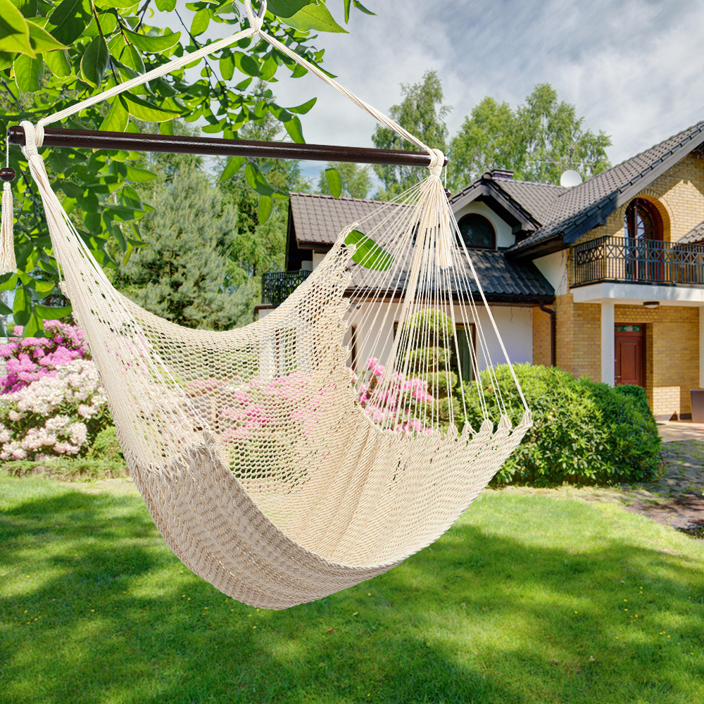 WANDOBAO Hammock Chair Swing Seat Hanging Rope Chair Indoor Outdoor Max 297 Lbs for Patio Porch