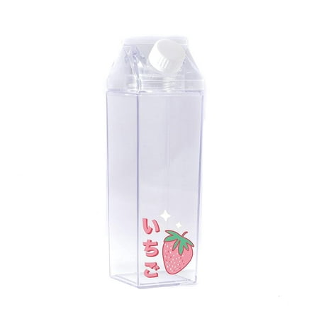 

Strawberry Milk Cute Kawaii Japanese Milk Carton Water Bottle 500Ml 16.9Oz Clear