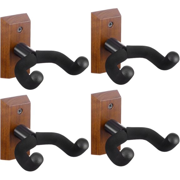 4 Pack Guitar Wall Mount, Black Walnut Wood Guitar Hanger U-Shaped Wall Hanger Mount with Rotatable Soft Guitars Hook for Acoustic Guitars Bass, Easy to Install, Gift for Guitarplayer