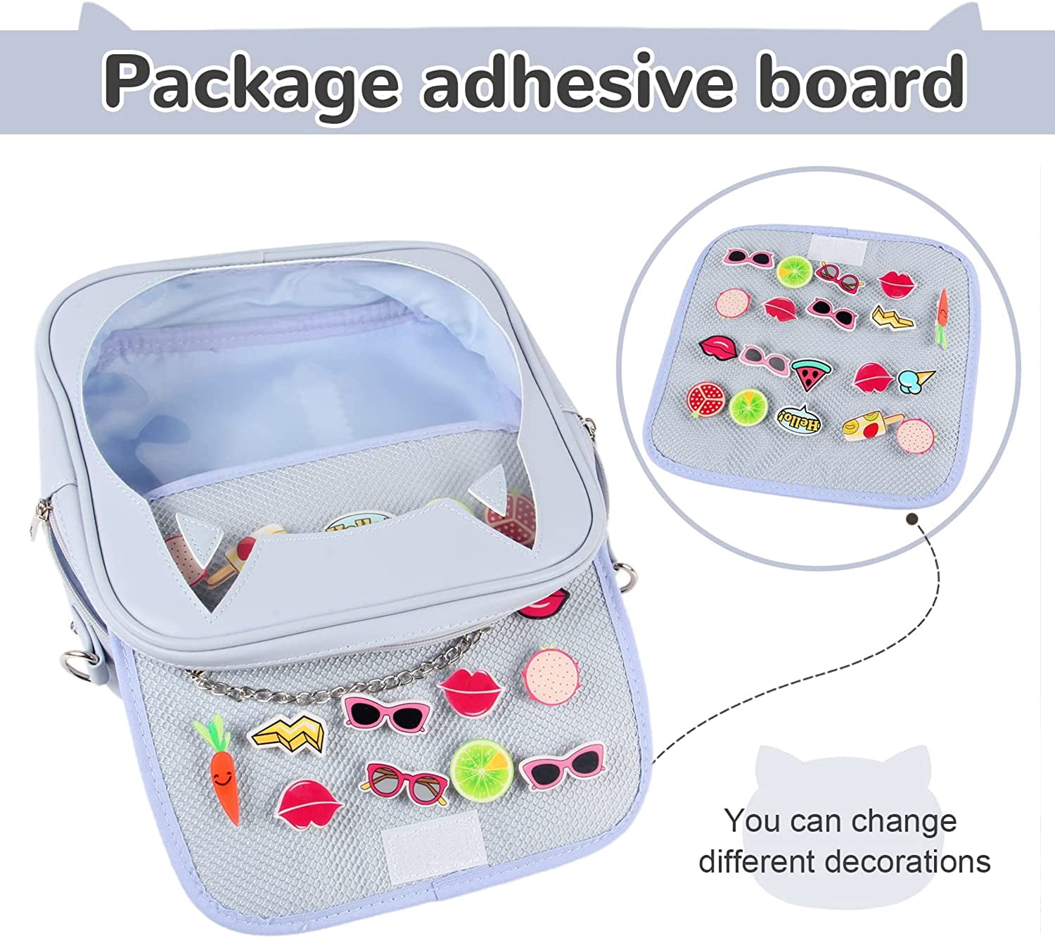 YOUI-GIFTS Women Ita Bag Kawaii Crossbody Purse Cute Cat Messenger Purse Clear Backpack Shoulder Bags Pin Display Bag