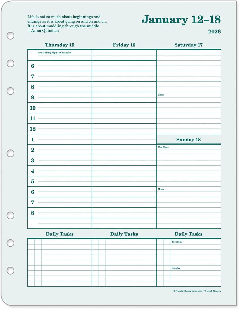 FranklinCovey - Original Weekly Ring-Bound Planner (Monarch, Jan 2026 - Dec 2026)