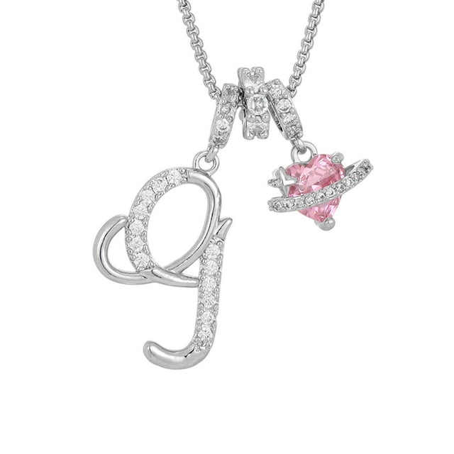Collar con colgante de letra y corazón de rosa de colores, joyería de aniversario.