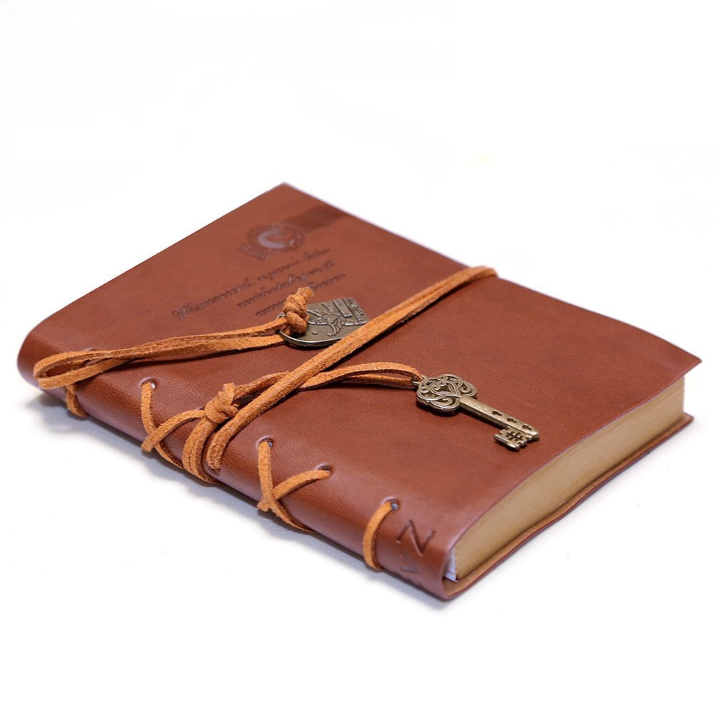 Keti Toys String Key Brown Leather Bound Vintage Writing Journal with Unlined Pages