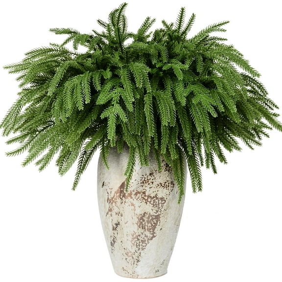12 Pcs 18 Inch Real Touch Norfolk Pine Branches, Artificial Christmas Green Plants Branch Faux Greenery Stem Pine Picks for Vase DIY Crafts Garland Wreath Home Decoration