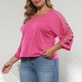 thumbnail image 5 of CHGBMOK Women Cut Out 3/4 Sleeve Blouse Cold Shoulder V Neck T Shirt Casual Dressy Basic Shirts Loose Plus Size Top, 5 of 6