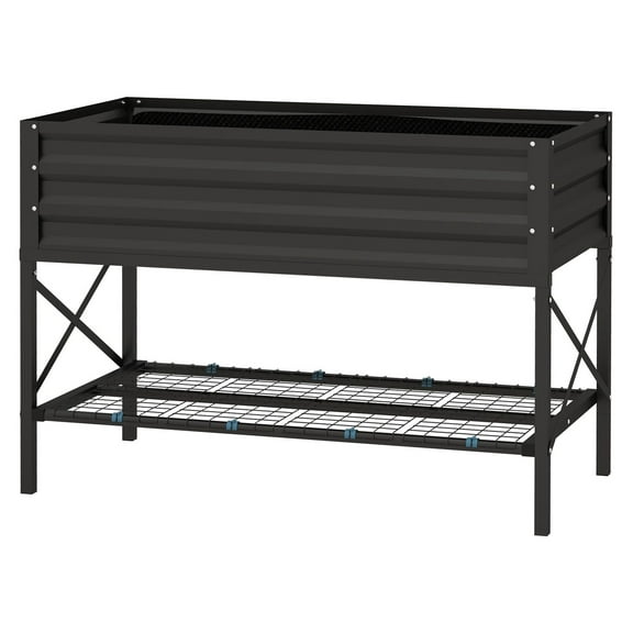 Galvanized Raised Garden Bed - Black Elevated Planter with Shelf - 37 Gallon Outdoor Vegetable Herb Flower Grow Box