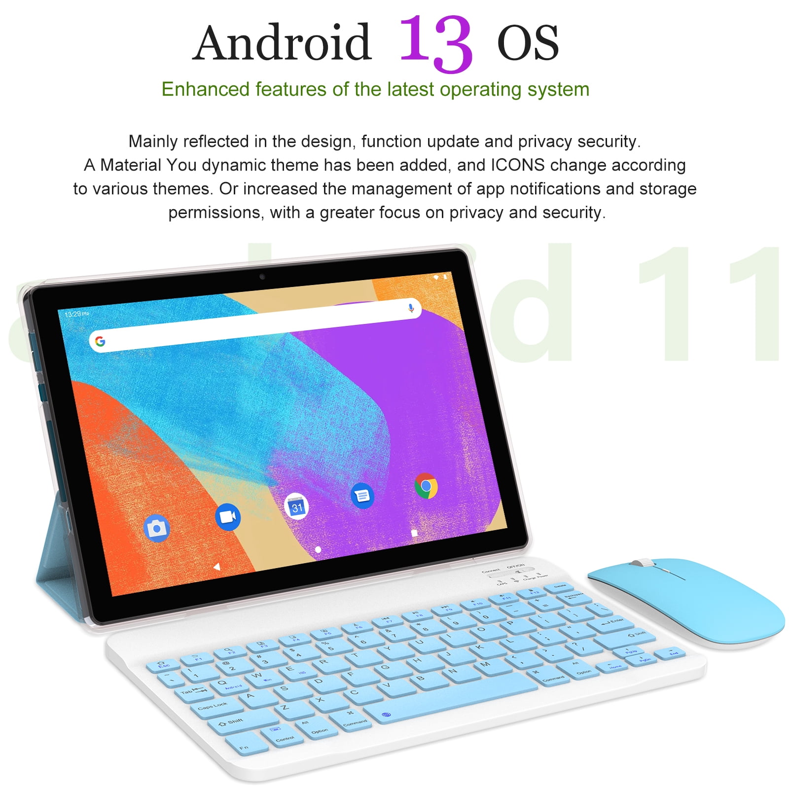 Android 13 Tablet 10 inch Tablets with Keyboard, 10GB RAM 64GB ROM Quad Core Tablet PC, 2 in 1 Tablet include Case Mouse Stylus Film, WiFi, Bluetooth, 6000mAh Battery, HD Screen, GMS Certified, Blue