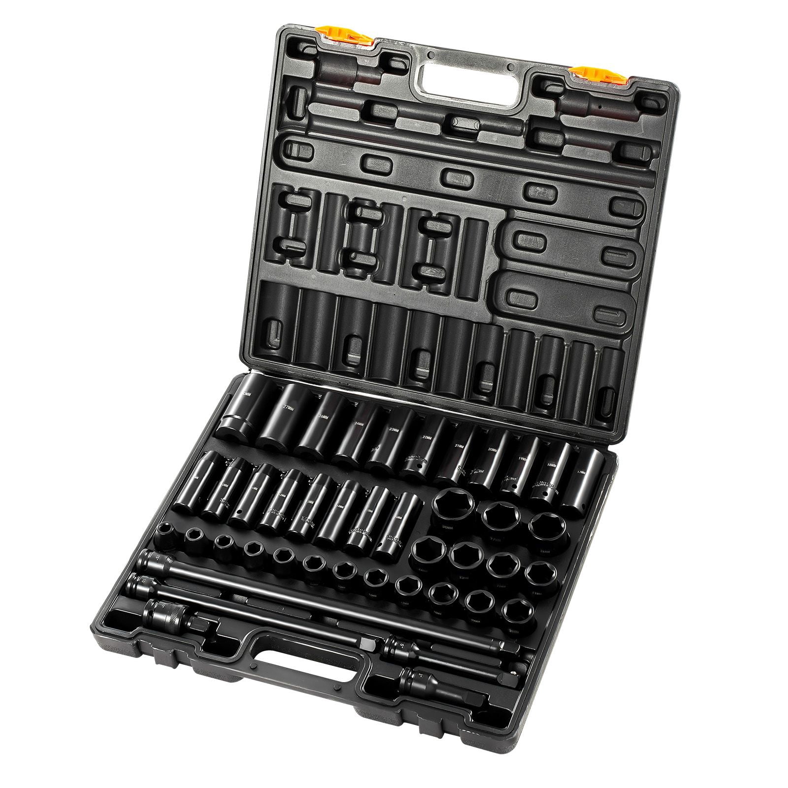 Zaverox 43PCS 1/2" Drive Standard & Deep 6-Point Impact Socket Set, Metric 9-30mm Heavy Duty Socket Assortment