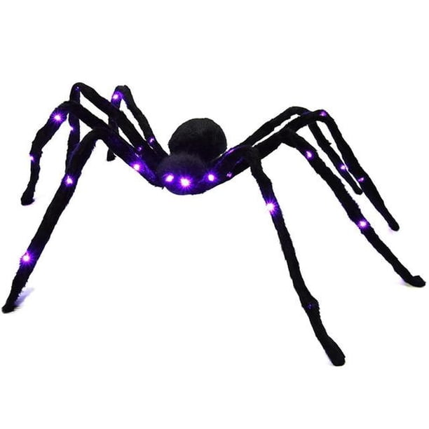 Araña LED luminosa de gran tamaño para decoración de Halloween, telaraña gigante de felpa, accesorio para casa encantada, Bar, vacaciones, 30-150CM