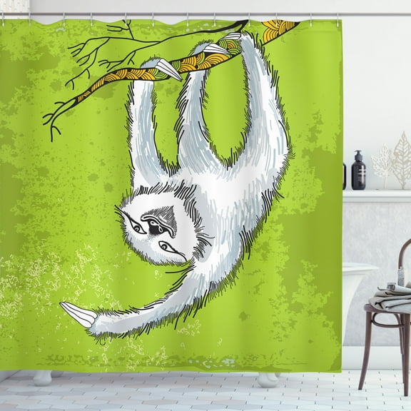 Ambesonne Sloth Shower Curtain, Animal Branch, 69"Wx75"L, Pale Grey Green White