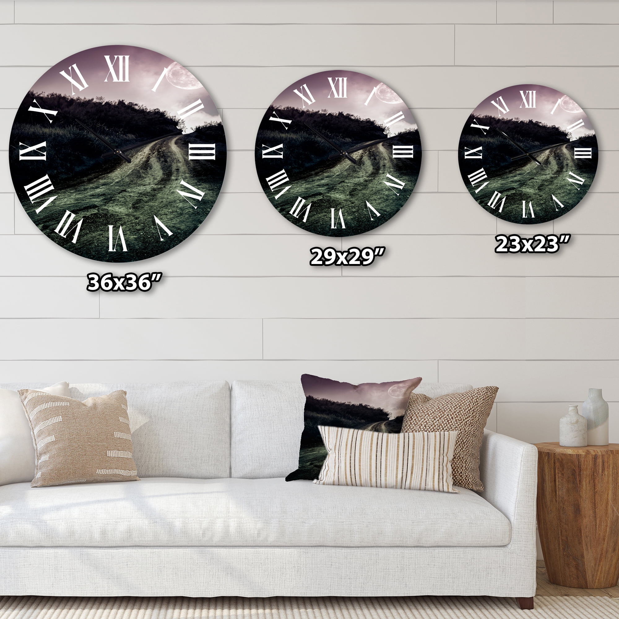Designart 'Muddy Road Under Full Moon' Modern Wall Clock