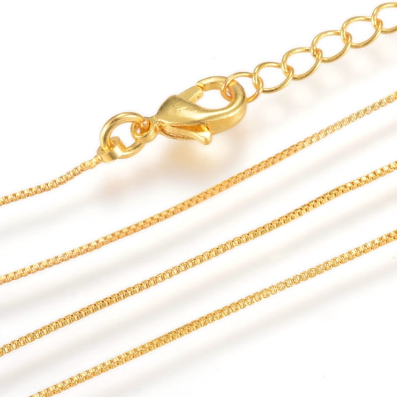 1pc golden Brass box Chains Necklaces with Lobster Clasps 15.7 inch(40cm)x0.6mm