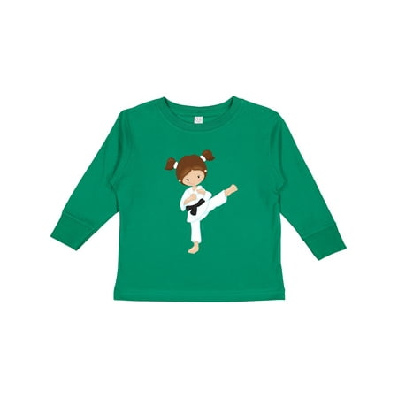 

Inktastic Karate Girl Cute Girl Brown Hair Black Belt Gift Toddler Toddler Girl Long Sleeve T-Shirt