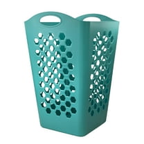 Mainstays Square Flexible Plastic Laundry Hamper Basket, Teal Splash, All Ages