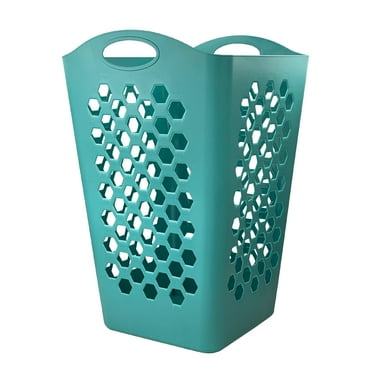 Mainstays Square Flexible Plastic Laundry Hamper Basket, Teal Splash, All Ages