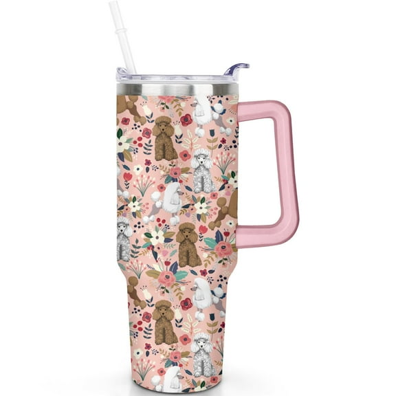 40 oz Dog Vacuum Insulated Stainless Steel Tumbler Travel Cup Handle Flip Straw Lid Leak Proof Gift for Him Her Travel Tumbler Must Have