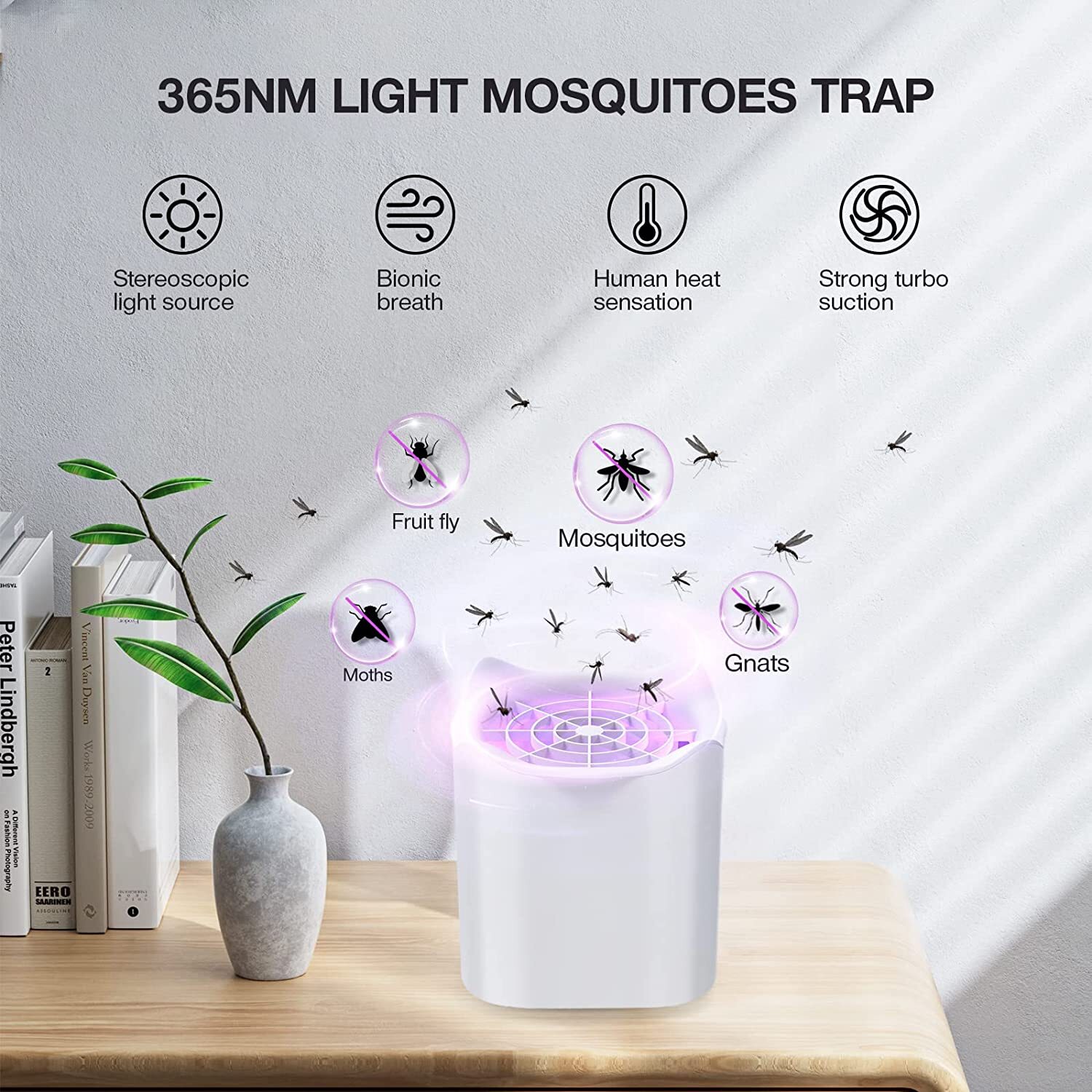 Queenmew Bug Zapper, Portable Electric Mosquito Zapper Insect Trap, USB Rechargeable Fly Zapper White